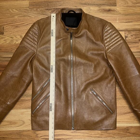 Cadogan Jaxon Men's Leather Biker Jacket In Sienna Brown Size Large - Picture 3 of 16